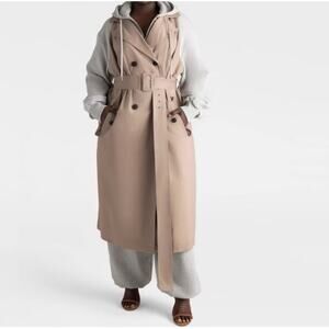 KBB by Kahlana The Sweatshirt Trench Coat Khaki & Heather Gray -Size Large NEW